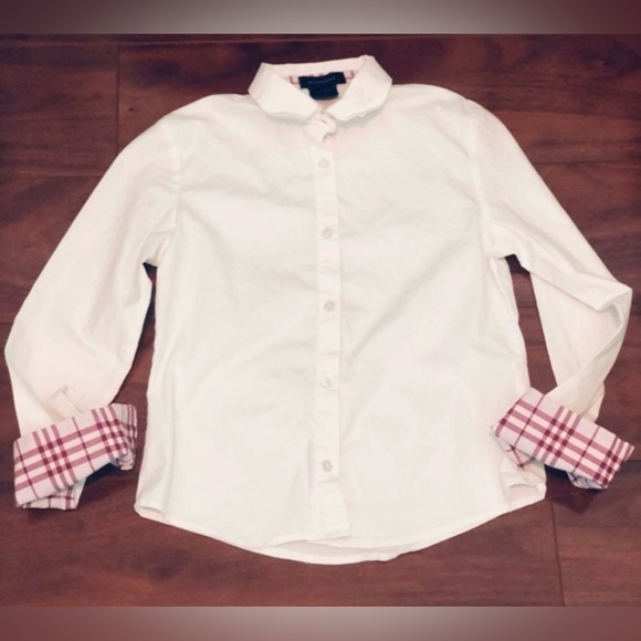 Burberry Girl Authentic White Button-Up Shirt with Plaid Cuffs 8Y - Picture 1 of 10